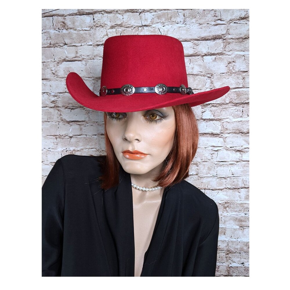 Charlie 1 Horse Red 100% Wool Cowboy Cowgirl Hat Size 7 Leather Band Conchos